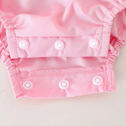 2025 Summer New Bow Solid Color Short-Sleeved Cute and Sweet Jumpsuit