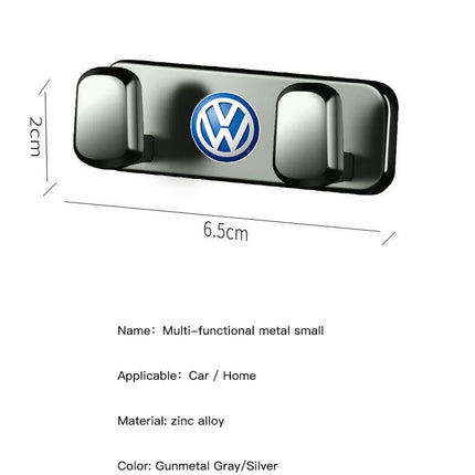 VW Logo Car Interior Accessories Zinc Alloy Storage Hooks For VW GTI Scirocco Polo Passat B5 B6 Golf Tiguan Jetta T-ROC Beetle