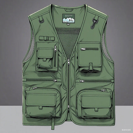 2025 Summer Men's Tank Top Outerwear, Casual Men's Photographer Vest, Mesh Work Sleeveless Jacket, Tool Pocket Tank Top, 5XL