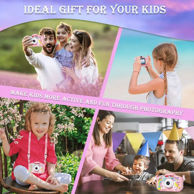 1080P Kids Camera Dual Lens Selfie Digital Camera for Children 12 Pink Styles Video Recorder Toy with Silicone Case Birthday Gif