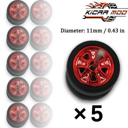 1/64 Model Wheels Rubber Slick Tires ABS Wheels for Hot Wheels  Tomica Mainline Diecast Model Car Refit Parts-Dia 11mm (5 Set)