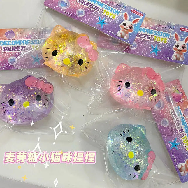 Glitter Sanrio Hello Kitty Squishy Toy with Maltose Slow Rising Stress Relief Fidget Ball Soft Squeeze Toys Relieving Anxiety