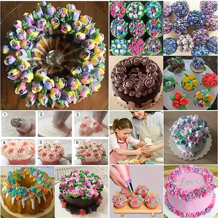 13PCS Russian Piping Tips Set Cake Decorating Kit- 7 Flower Nozzles,EVA Bag & Tools - for DIY Cake Puff Decoration Baking Tools