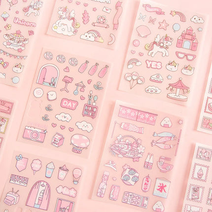Kawai 4Pcs Pink PET Decorative  Stickers Pack Scrapbooking Stationery School Supplies Korean Stickers