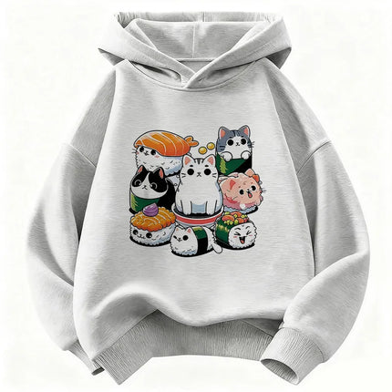 Funny Sushi Cat Food Design Printed Hoodie Kids Cat Children's Sweatshirt Hoody for Boys Girls Spring Y2k Casual Hoodies