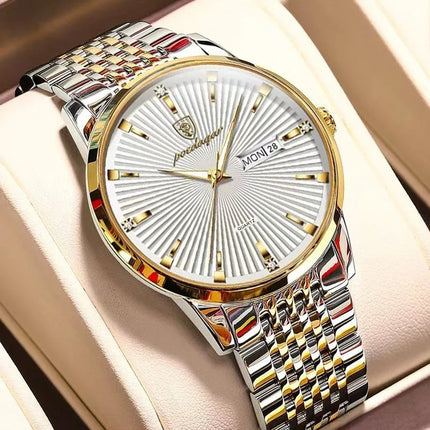 POEDAGAR Fashion Business Men's Watches Waterproof Luminous Date&Week Stainless Steel Men Watch Quartz Exquisite Male Wristwatch