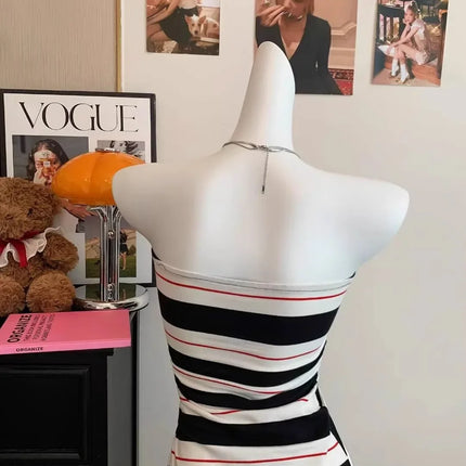 Ultra Sexy Striped Pure Desire Backless Vest with Anti-Slip Strip Integrated Cotton Camisole Tank Top Women's Fashion
