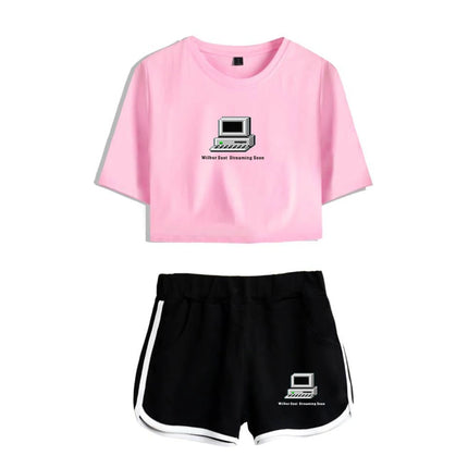 Fashion Youthful Wilbur?Soot Hidalgo Print Two Piece Set Women Sexy Shorts+lovely T-shirt Cute Dew navel Sport Girl suits