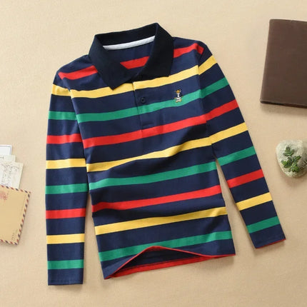 Boys Long-Sleeved Polo Shirts 2024 Spring Autumn Children's Clothing Kids Turn-Down-Collar Outerwear Teenager 1-14 Yrs Tops