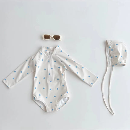 5428 Korean Baby Swimsuit Spring Summer New Boys and Girls Cute Printed Checkered Polka-dot Sun-proof One-piece Swimsuit