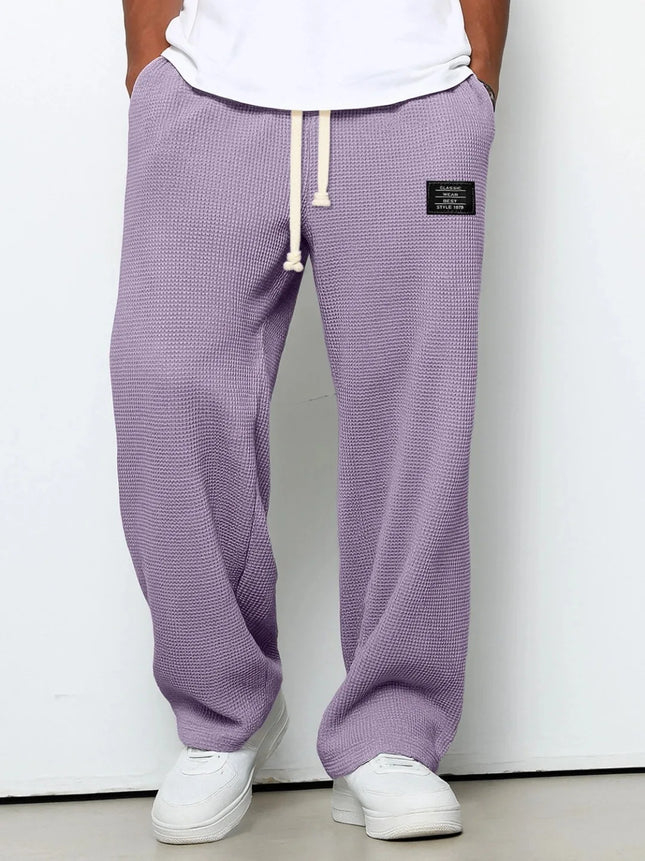 Men's Waffle Knit Wide Leg Sweatpants Autumn Casual Loose Fit Drawstring Trousers Youth Streetwear Hip Hop Joggers Pants