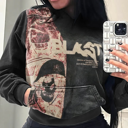 2024 American Y2K letter personalized casual jacket new street wear Harajuku retro hooded sweatshirt for autumn and winter women