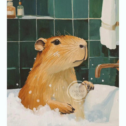 Adorable Capybara Dachshund Penguin Cat Bathroom Wall Art Canvas Poster Dopamine Decor Funny Animal Illustration Poster for Home