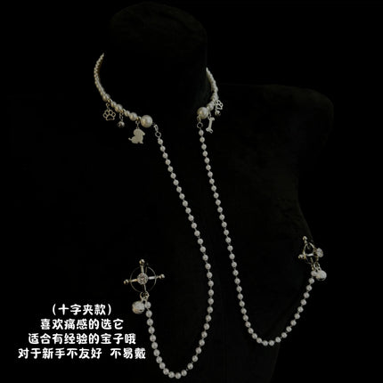 New Bell Nipple Clamps Pearl Collar Body Chain BDSM Training Fetish Breast Bondage Sexy Accessories for Woman Adult Sex Toys