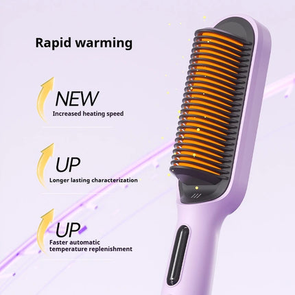 Negative Ion Hair Straightener Brush 2 in 1 Straighten and Curl Anti Frizz3 Temperature Settings for All Hair Types