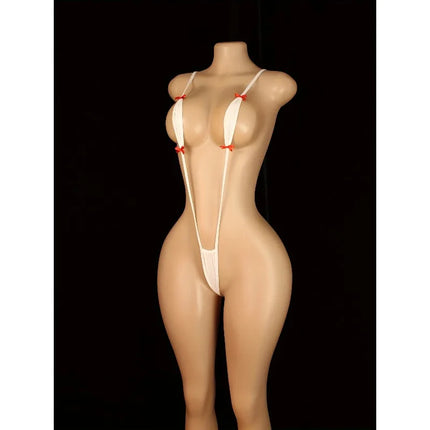 Adjustable Strappy Teddy Bodysuit for Women Black Lingerie with Red Accents Backless Design Semi-Sheer Sexy Adult Apparel