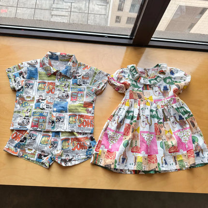 RAISE Children Summer Shirts Outfits Boys Vacation Suit 2026 Kids Girls Print Dress Brother Sister Outfits Siblings Matching Set