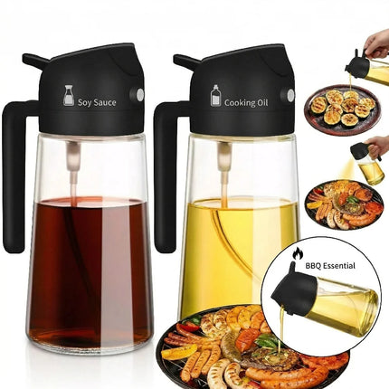 1/2PCS 500ml 2-in-1 Olive Oil Spray Dispenser Bottle Food Grade Oil Mister Sprayer Kitchen Cooking Air Fryer BBQ Camping Tools