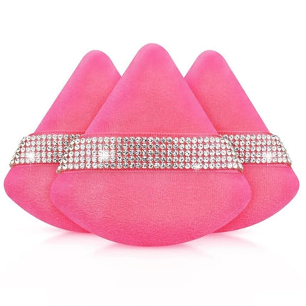 3Pcs Diamond Triangle Powder Puff Face Soft Makeup Tool Rhinestone Soft Smooth Sponge Velvet Makeup Sponge Cosmetics Accessories