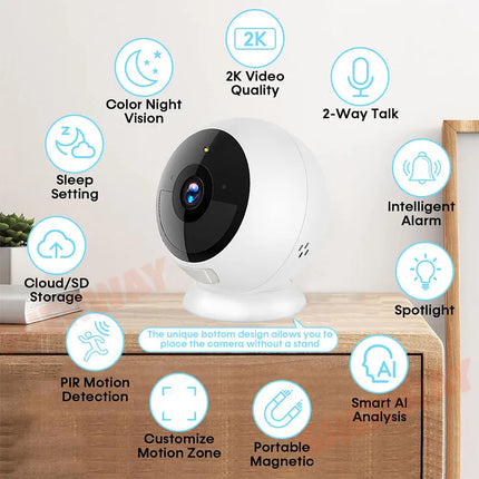 2K 5MP Wifi Home Security Camera Wireless Outdoor Magnetic Battery Powered Camera Surveillance AI Motion Detection Indoor HD Cam