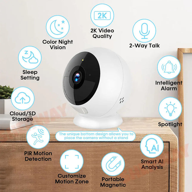 2K 5MP Wifi Home Security Camera Wireless Outdoor Magnetic Battery Powered Camera Surveillance AI Motion Detection Indoor HD Cam