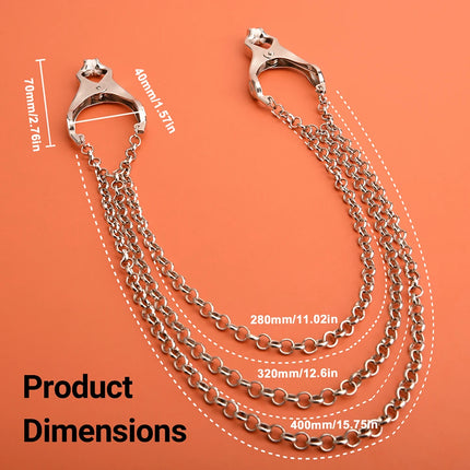 BDSM Triple Chain Nipple Clamps,Metal Nipple Tit Clips With Rubber Tip,Sex Toys for Couples,SM Adult Games