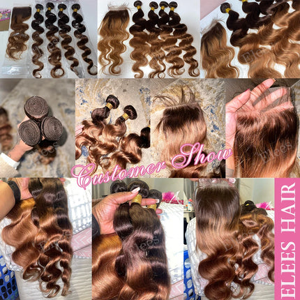 12A Ombre Body Wave Bundles Human Hair With Closure Unprocessed Virgin Hair Brazilian Ombre Colored 3/4 Bundles With Closure