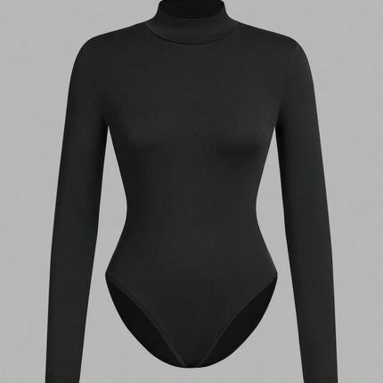 Women's high neck long sleeve leggings solid color casual autumn and winter warm women's tights