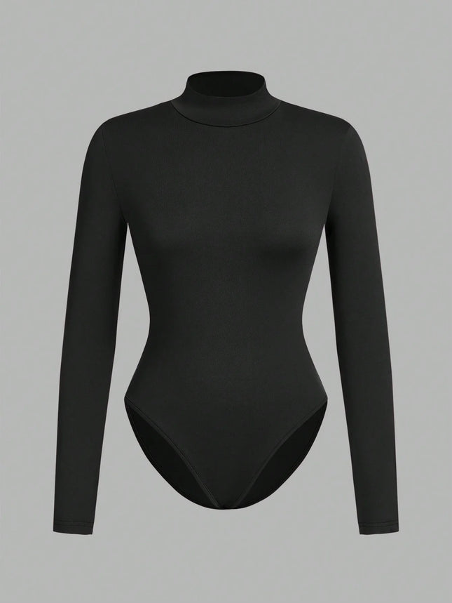 Women's high neck long sleeve leggings solid color casual autumn and winter warm women's tights