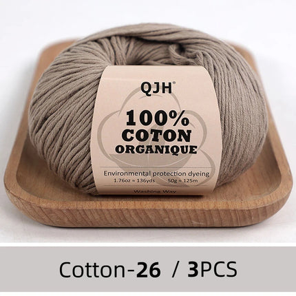 3PCS 100% Organic Cotton Yarn Machine Washable For Adult Baby Sweaters/Gloves/Scarves/Hats Etc. 50 gr (1.76 oz) 125 m (136 yrd)