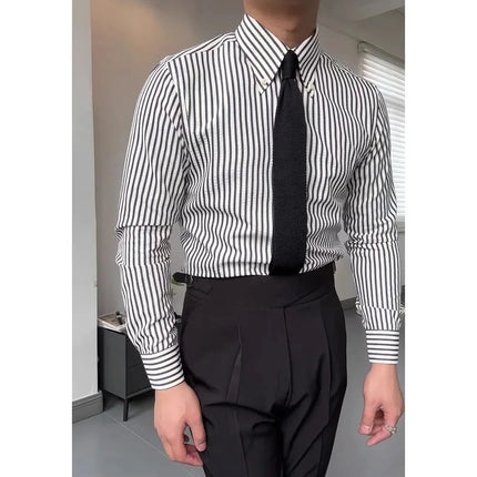 2025 Bubble Shirt Stripe Long Sleeve Men's Business Casual Neck Button Pointed Collar Autumn Fashion Versatile Shirt