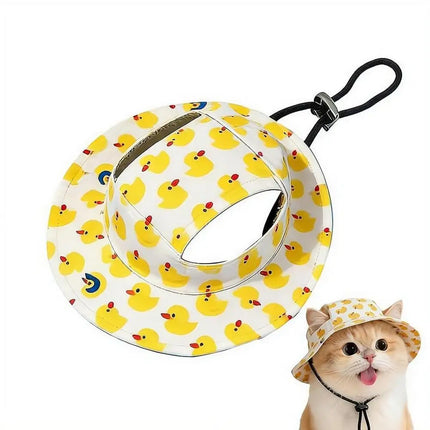 Cute Print Cat Hat for Small Medium Cats Adjustable Pet Cap Breathable Comfortable Sunscreen Hat Beach Activities