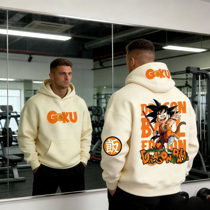 2026 Dragon Ball Retro Anime Hoodie, Kid Goku Print Men's Pure Cotton Hoodie, Casual Loose Sports Daily Version  Y2K Style