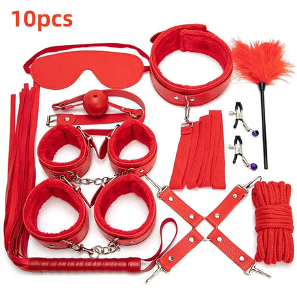Nylon Plush Kits Sex Toys For Women Leather Mask Handcuffs Fox Tail Gag Whip Spanking Anal Plug Butt Bdsm Bondage Adult Games