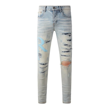 Fashion Americans Brands Men's Jeans Luxury Streetwear Holes Long Trousers Quality Male Stretch Slim Pants Skinny Trousers
