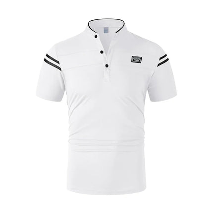 2025 New Men's Casual Fashion Solid Color Short Sleeved Polo Shirt Stand Up Collar Versatile Comfortable Top