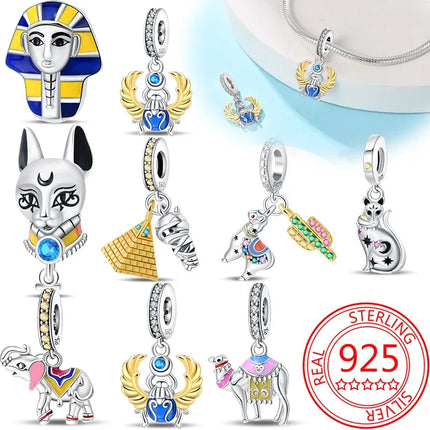 925 Sterling Silver Desert Pyramid Camel Elephant Charm Bead Fit Bracelet Original Charm for Women DIY Jewelry Making