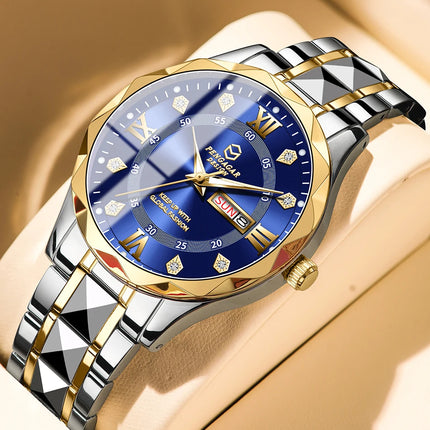 PAAZOMU Luxury Fashion Man Clock Top Business Waterproof Luminous Date Week Men's Watches Quartz Stainless Steel Men Wristwatc