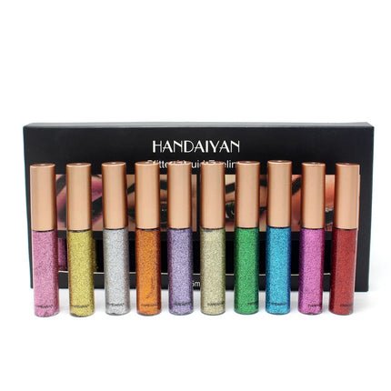 Glitter Liquid Eyeliner Set 10 Pieces Metallic Shimmer Eye Liner Long Lasting Sparkling Eyeshadow Tint Smudge Proof Cosmetics