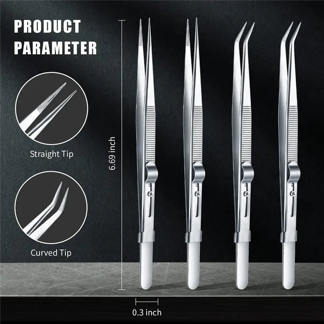 Professional Jewelry Tweezers 16CM High Precision StainlessSteel with SlottedBuckle forDiamond Gem DIYCrafting Sandblasted Tools