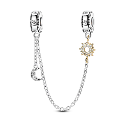 Sparkling Clear Silver Safety Chain 925 Sterling Silver Safety Chain Charm Beads Fit Original Bangle Bracelet DIY Jewelry