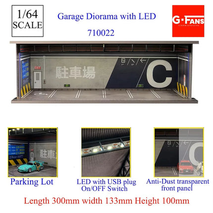 1:64 Scale Miniatures Building Scene Car Parking Lot Model Lighting Version Car Garage Diorama Models Simulation Collection Gift