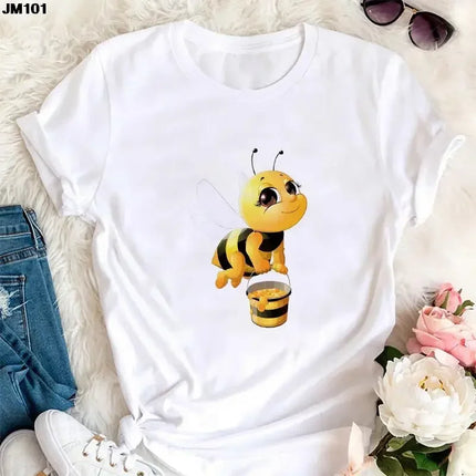 Summer Kawaii Funny Little Bee Print Kids T-shirt Harajuku Children Clothing Tees Cotton Fashion Girls Boys Short Sleeve T-shirt