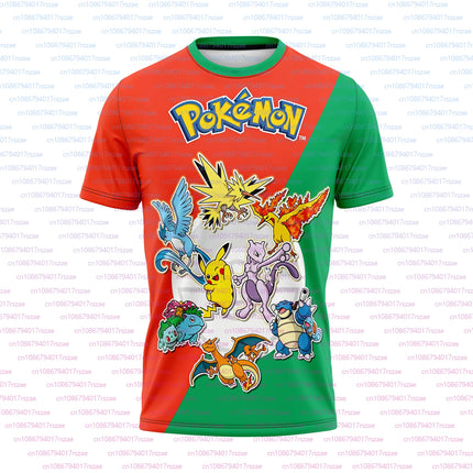 Pokémon Animation Derivatives Pikachu Elf 3D Printing T-shirt Men's and Women's Summer Oversize Loose Street Trend Boys Tees