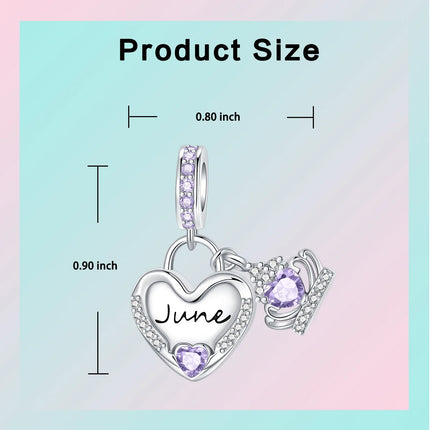925 Sterling Silver January-December Birthday Stone Love Zircon Pendant Bead Fit Charms Necklace Bracelet Women Jewelry DIY Gift