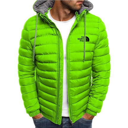 Men's hooded windproof jacket, warm parka coat, casual and comfortable, outdoor zip-up jacket, street fashion, camping, winter