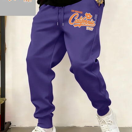 Los Angeles California 1987 Prints Sweatpants Mens Winter Pocket Jogger Pants Basics Fleece Loose Trousers Casual Male Clothes