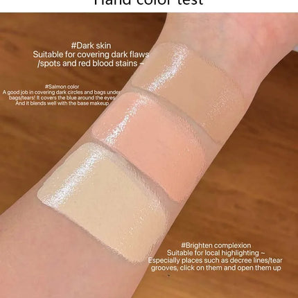 3-Color Correcting Concealer Strip Palette Hydrating Eye Brightening Concealer Contour Cream Full Coverage Oil-Control Makeup