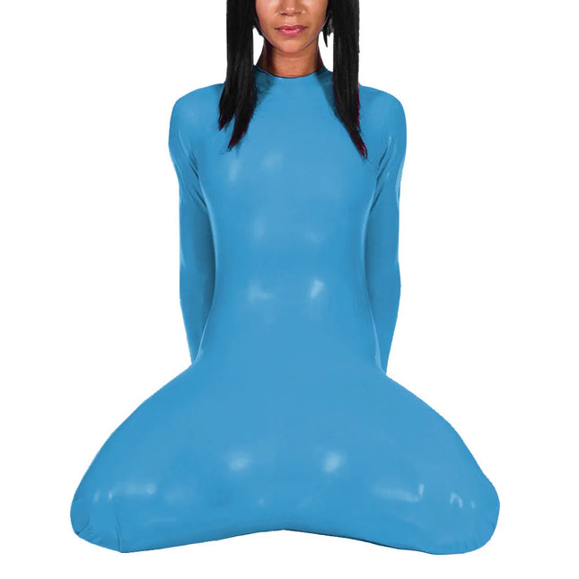 Fetish Long Sleeve Glossy PVC Bondage Bodysuit Mock Neck Wetlook Vinyl Leather Bodycon Romper for Cosplay Outfits Exotic Teddies