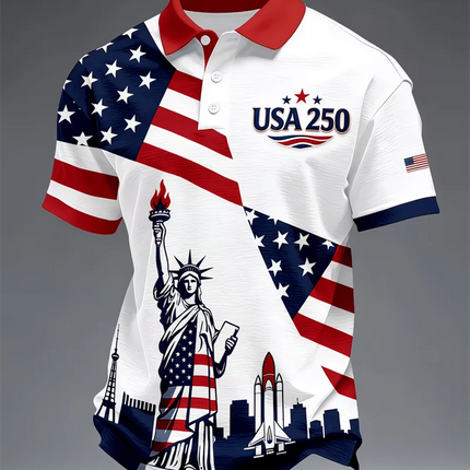 Men Women USA 250 Statue Of Liberty Print Couple Polo Shirt American Flag Patriotic Casual Sportswear For Independence Day Polo